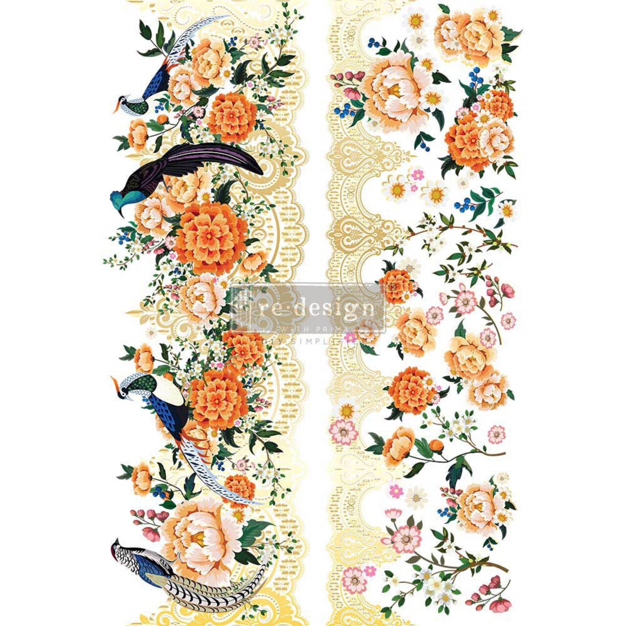Redesign With Prima Decor Transfers - Cece Pheasants & Peonies - total sheet size 24"x 35" , cut into 2 sheets 655350657130